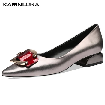 

Karinluna On Sale Newest Genuine Leather Chunky Heels Comfortable Ladies Skin Pumps Woman Shoes Women