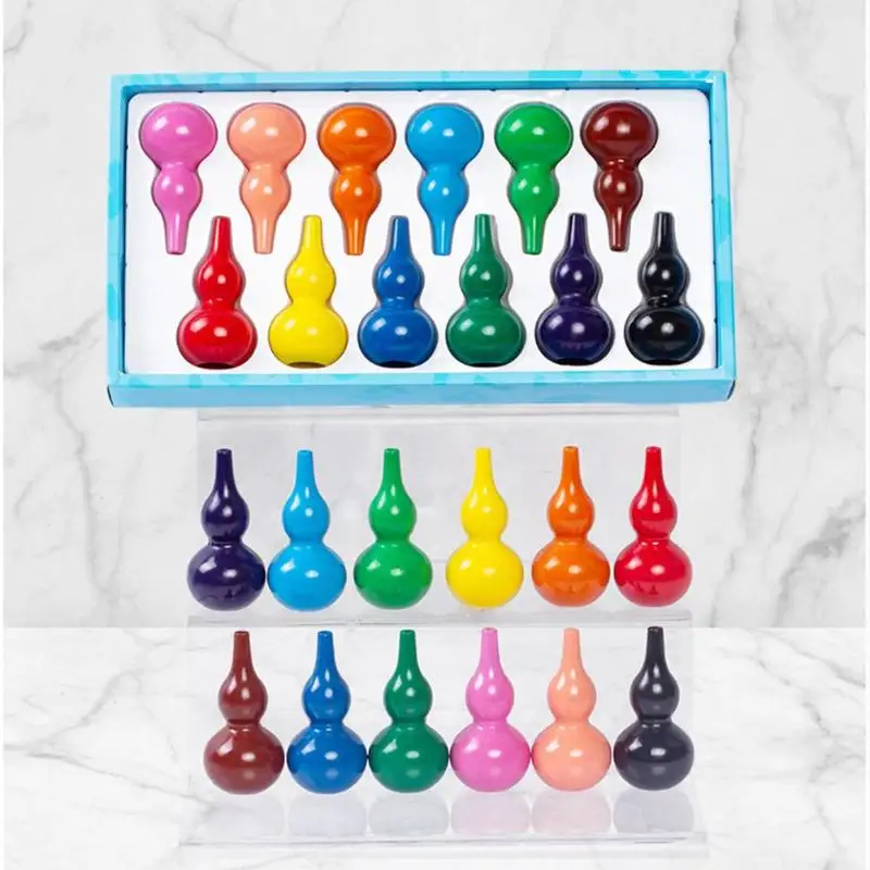 

Originality 12pcs Kids Refined Edible Paraffin Safety Easy to Grasp Color Crayons 3D Gourd Shaped Art Supplies School Stationery