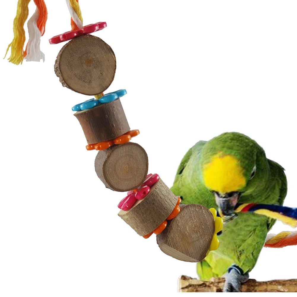 Натуральные Деревянные блоки цветочный попугай клетка для птиц подвесная игрушка качели жевательный орнамент
