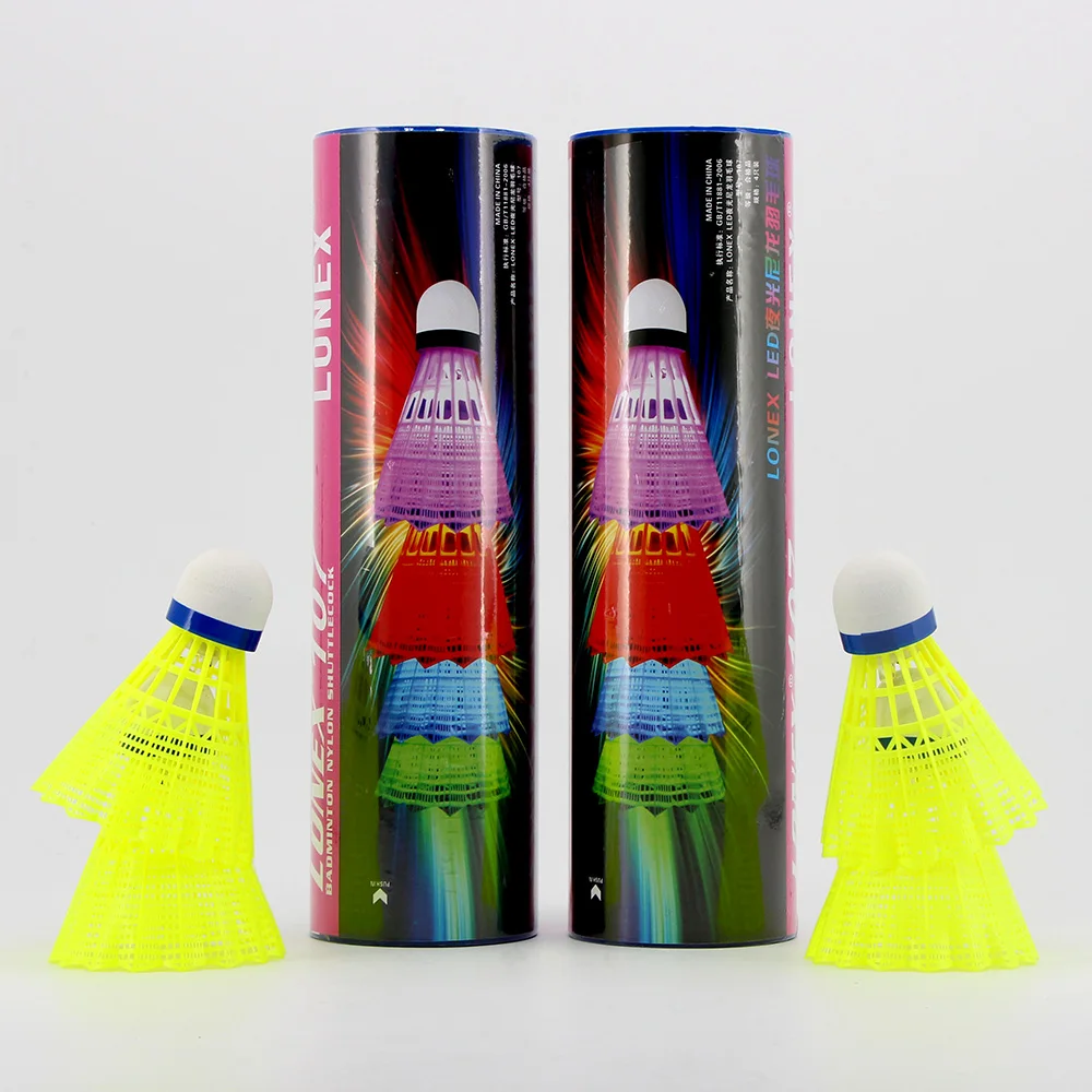 WELKIN 4pcs Dark Night LED Glowing Light Up Strong Nylon Badminton Shuttlecocks Colorful Lighting Balls Indoor & Outdoor Sports