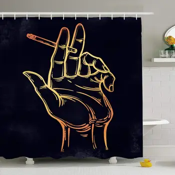 

Shower Curtain Set with Hooks 72x72 Sticker Addiction Human Hand Holding Burning Smoking Poster Cigarette Signs Symbols Design