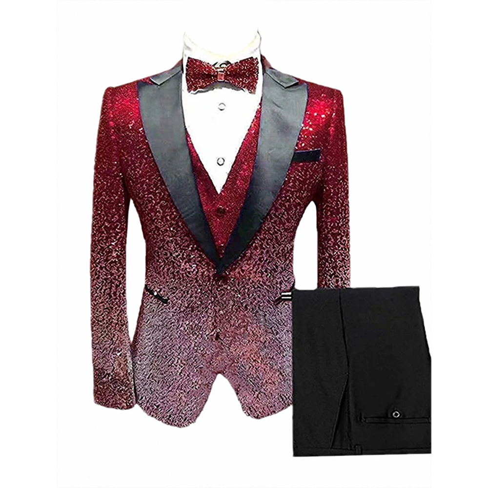 

Glitter Men Red Sequin One Button Tuxedo Suit For Party Carnival Halloween Cosplay Magician Costume Gorgeous Blazer Jacket Pants