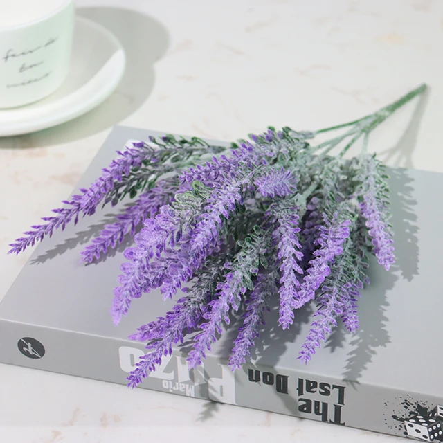Artificial Flowers Flocked Plastic Lavender Bundle Fake Plants Wedding Bridle Bouquet Indoor Outdoor Home Kitchen Office Table JY9- Deep purple37cm