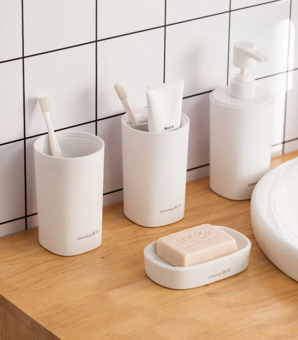 BAISPO 5 шт./компл. наборы аксессуаров для ванной комнаты домашние пластиковые наборы держатель зубной щетки/дозатор мыла/стакан/мыльница/щетка для унитаза