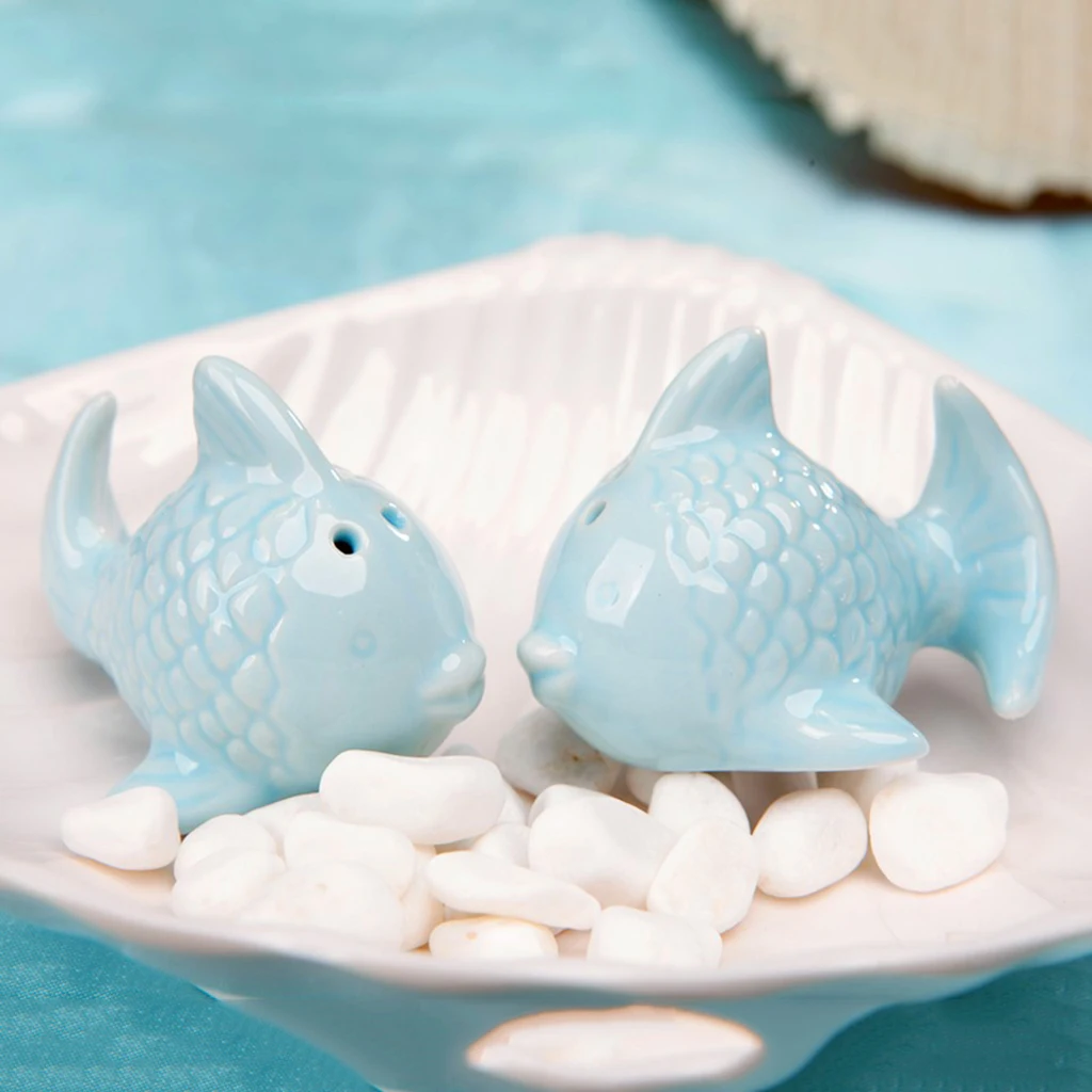 2Pc Fish-Shape Ceramic Salt Pepper Shakers Canister Set Party Favor 6x5x4.5cm Grinder Mill Suitable Coarseness 