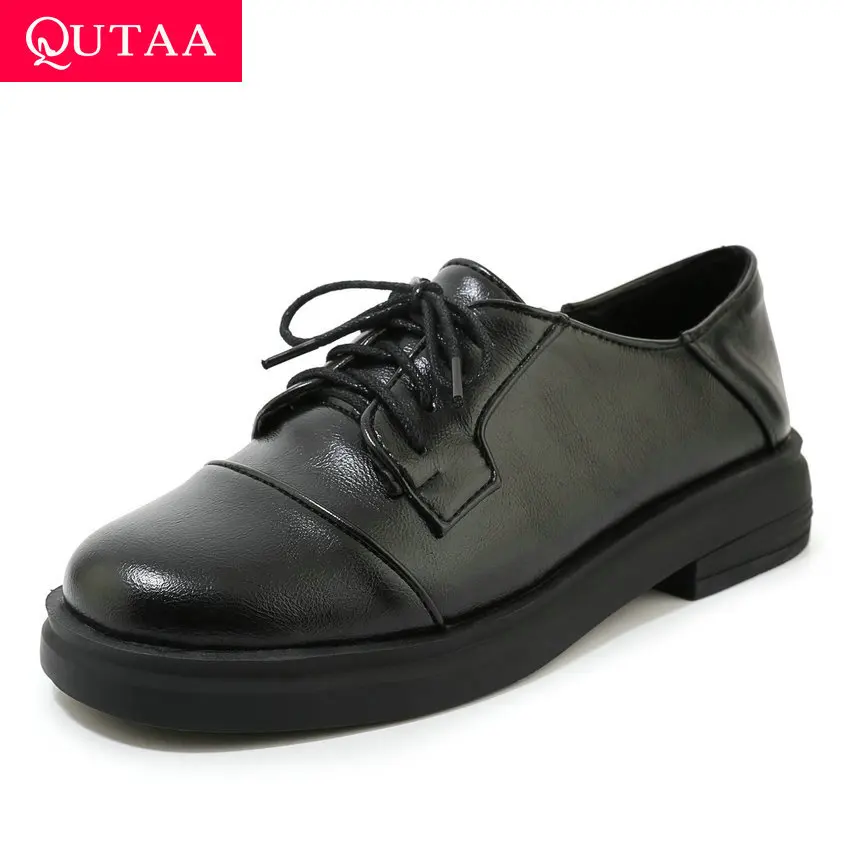 

QUTAA 2020 Platform PU Leather Slip on Spring Autumn Women Single Shoes Round Toe Square Heel Comfort Women Pumps Big Size 34-43