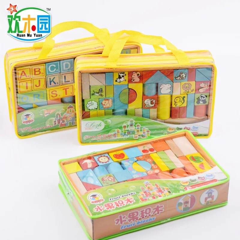 

Children'S Educational Toy Hand 52 Grain with Numbers Fruit Lettered Early Education Toy Building Blocks Gift Box 3-Selectable