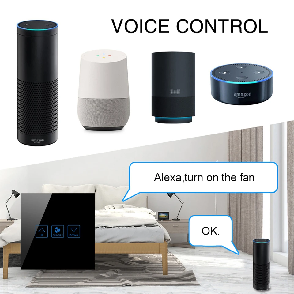 ventilador, wi-fi, com painel de cristal de