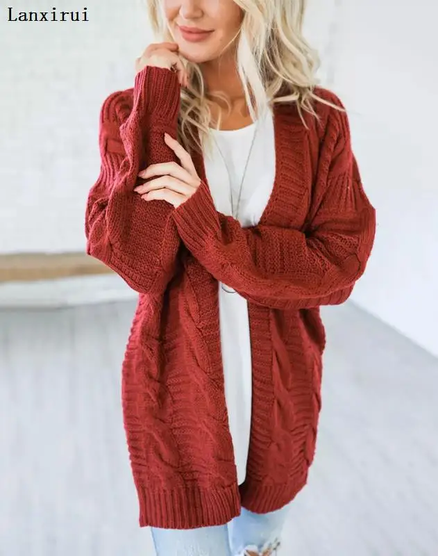 Свитер женский однотонный вязаные свитеры с длинным рукавом кардиганы пальто в