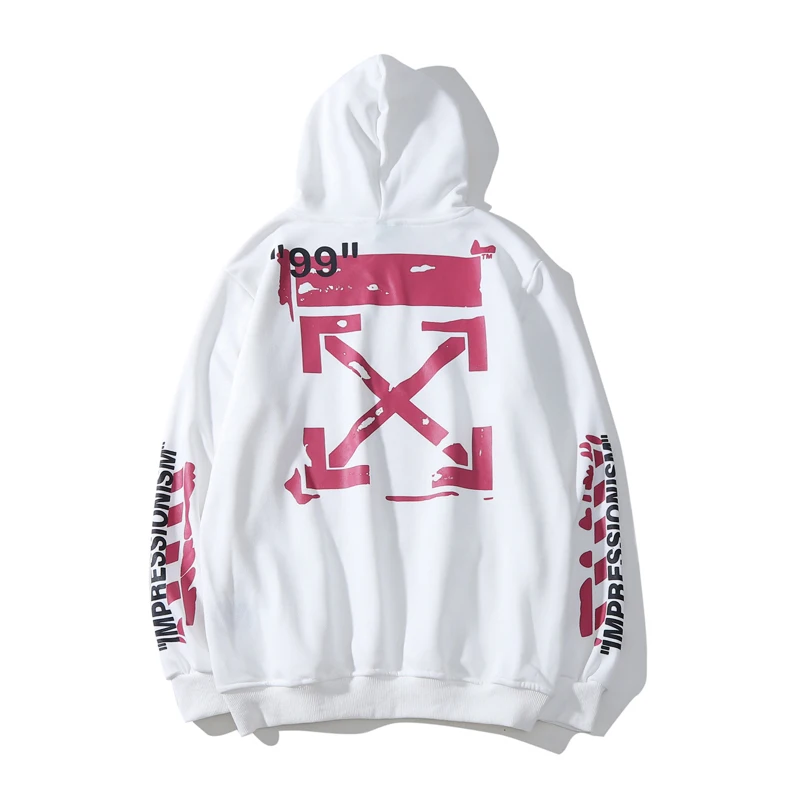 Рендеринг граффити стрелка "99" 19ss Off-White OW Мужчины/Женщины Осень Зима Повседневная хлопковая толстовка худи свободный жакет с капюшоном - Цвет: White