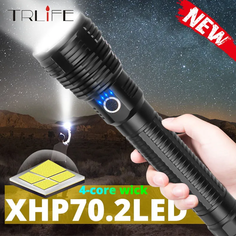 4-ядерный светодиодный фонарик Power ful XHP70.2 водонепроницаемый тактический фонарь с