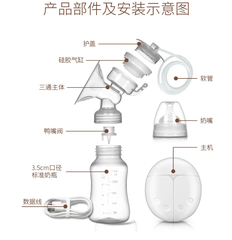 Breast Pump Bilateral Milk Pump Baby Bottle Postnatal Supplies Electric Milk Extractor Breast Pumps USB Powered Baby Feed