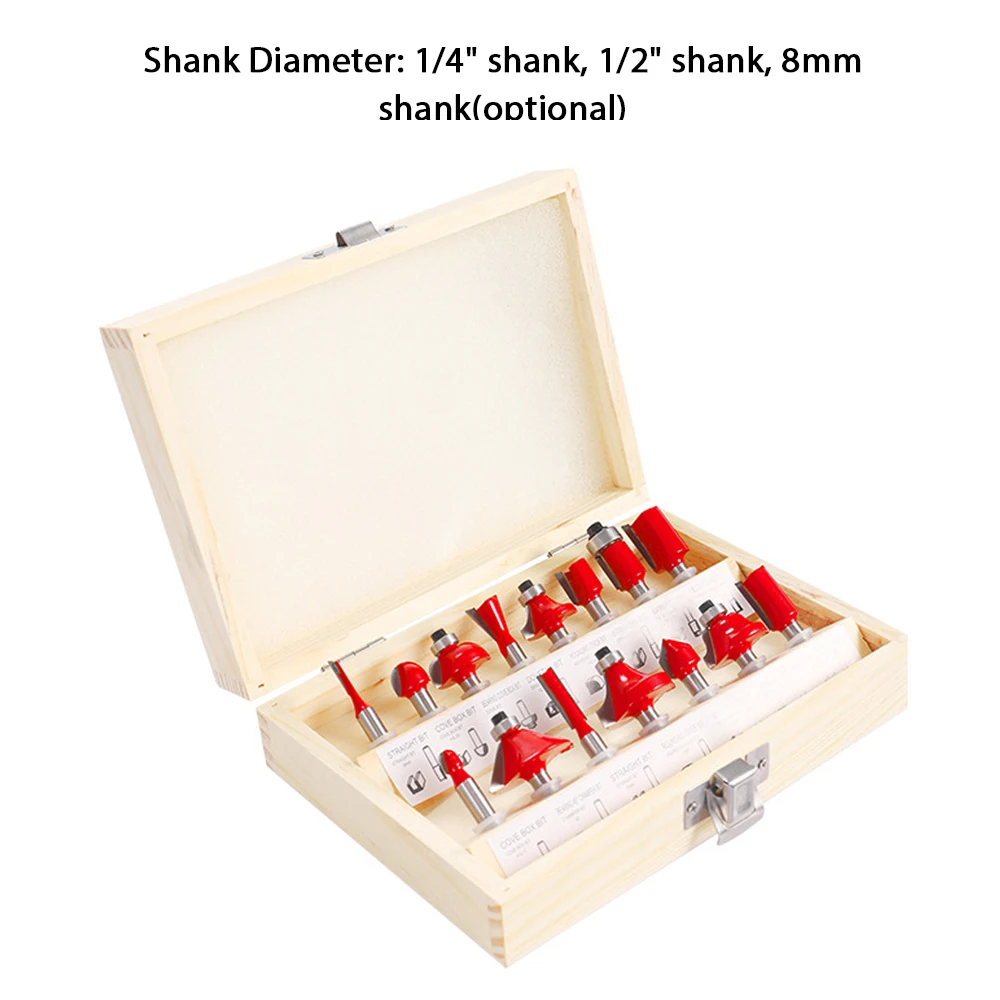 15pcs Milling Cutter Router Bit Set Carbide Shank Mill Woodworking Trimming Engraving Carving Cutting Tool Milling Cutter