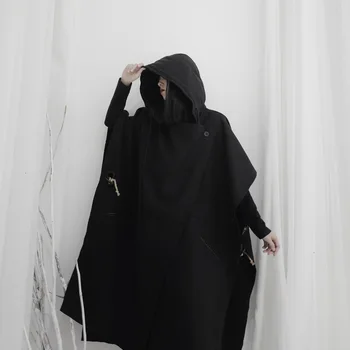 

Women Black Black Split Big Size Trench New Hooded Long Sleeve Loose Fit Windbreaker Fashion Utumn Winter 2020 19-a629