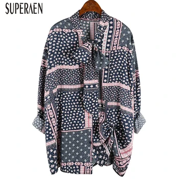 

SuperAen Fashion Pluz Size Dress Women Spring New 2020 Ladies Blouses and Tops Print Cotton Long Sleeve Women Clothing