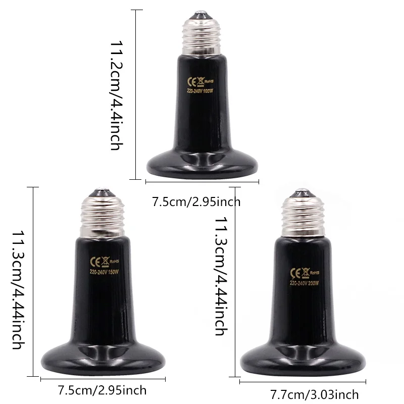 220V Pet Heating Lamp Ceramic Far Infrared Pet Heating Lamp Light Bulb Pet Brooder Chickens Reptile Lamp 25W 50W 75W 100W 3