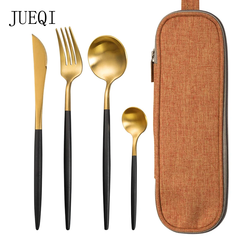 Набор посуды JueQi из нержавеющей стали золотой синий черный нож вилка столовые
