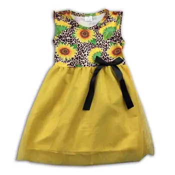 

sunflower print sleeveless tulle girl summer dress