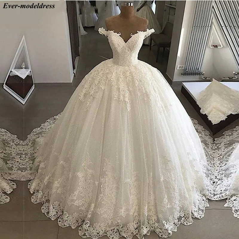 Роскошное Свадебное платье принцессы Vestido De Noiva с открытыми плечами и кружевной аппликацией, блестящее бальное платье, свадебное платье
