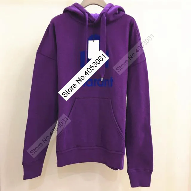 Purple as pic Новейшая Женская хлопковая толстовка с капюшоном большого размера с опущенными плечами и логотипом спереди и карманами-кенгуру - Цвет: Purple as pic
