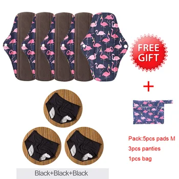 

5pcs/Set Washable Sanitary Pads Bamboo Size M with 3pcs Menstrual Panties Women Sexy Pants Leak Proof Incontinence Underwear