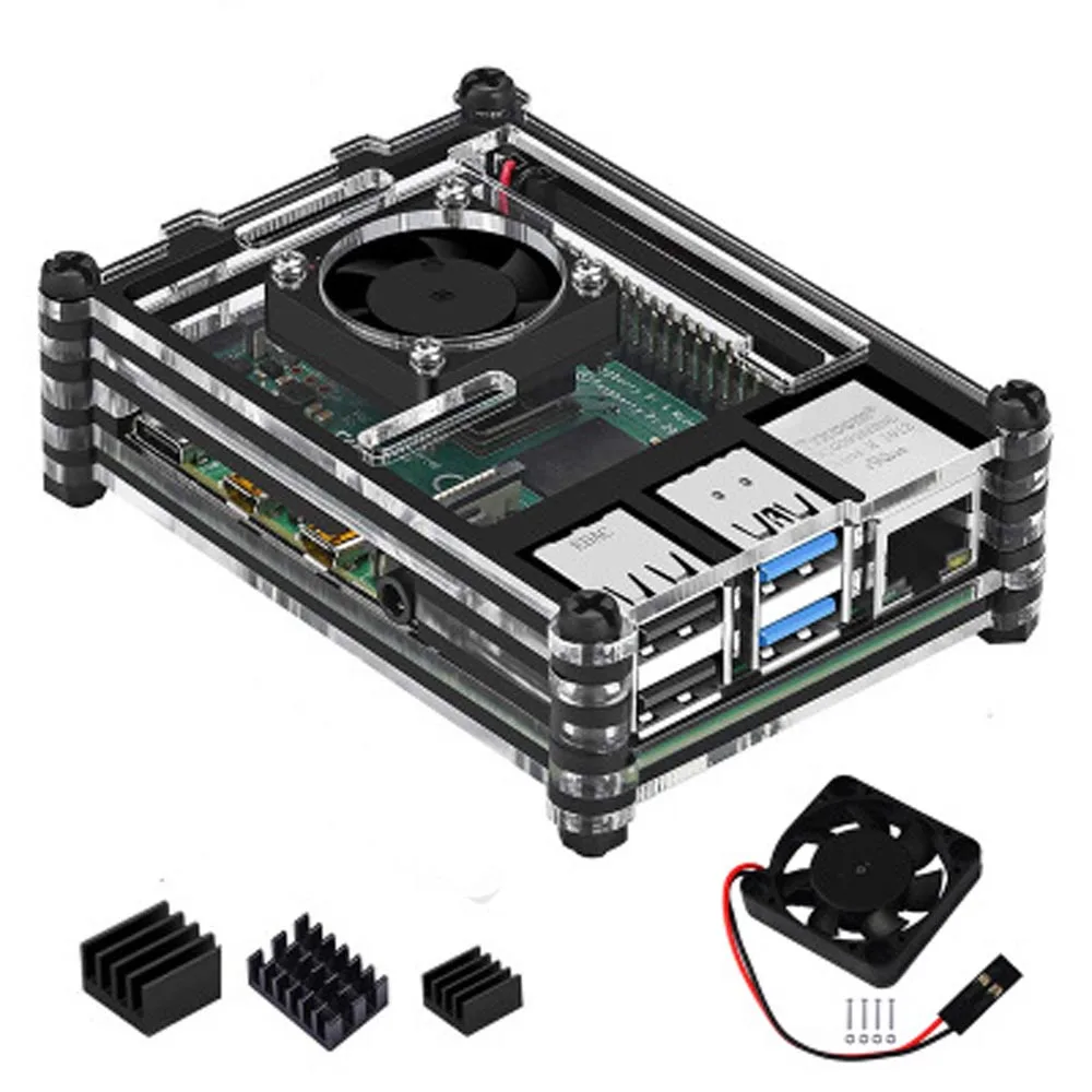 Raspberry PI 4 Model B Acrylic Case With Cooling Fan+32GB SD Card+5V 3A power+Heatsink+HDMI for Raspberry pi 4B