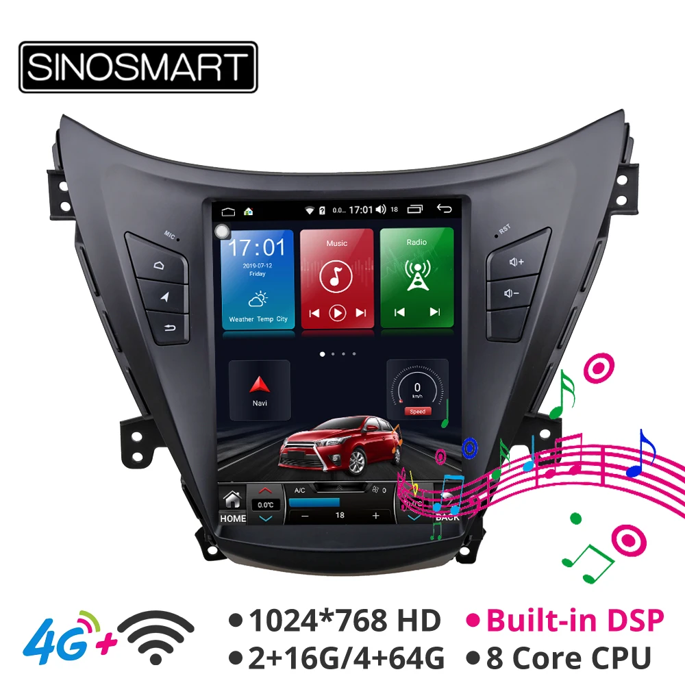 Excellent Sinosmart 9.7‘’ Vertical HD screen car gps radio navigation player for Hyundai Elantra Android 8.1 for Avante MD 2011 2012 2013 13