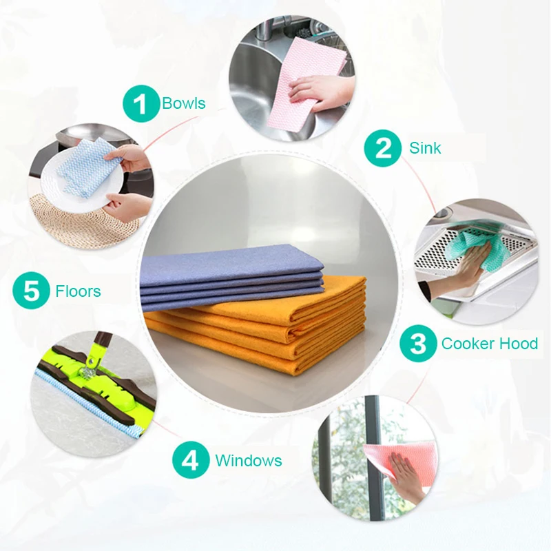 HLZS-8pcs, кухонное полотенце, нетканое, впитывающее, ткань для посуды, анти-жир, моющие тряпки для дома и кухни, автомобильный очиститель