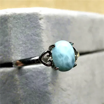 

Natural Blue Larimar Ring For Woman Lady Love Gift 7x5mm Beads Silver Crystal Water Pattern Stone Adjustable Ring Jewelry AAAAA