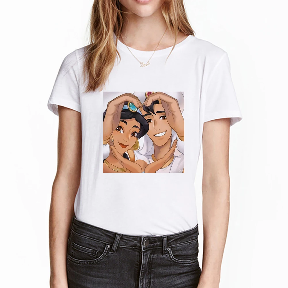 Модная женская футболка с круглым вырезом и длинными рукавами с принтом «Аладдин», футболка «принц и принцесса Жасмин», пара