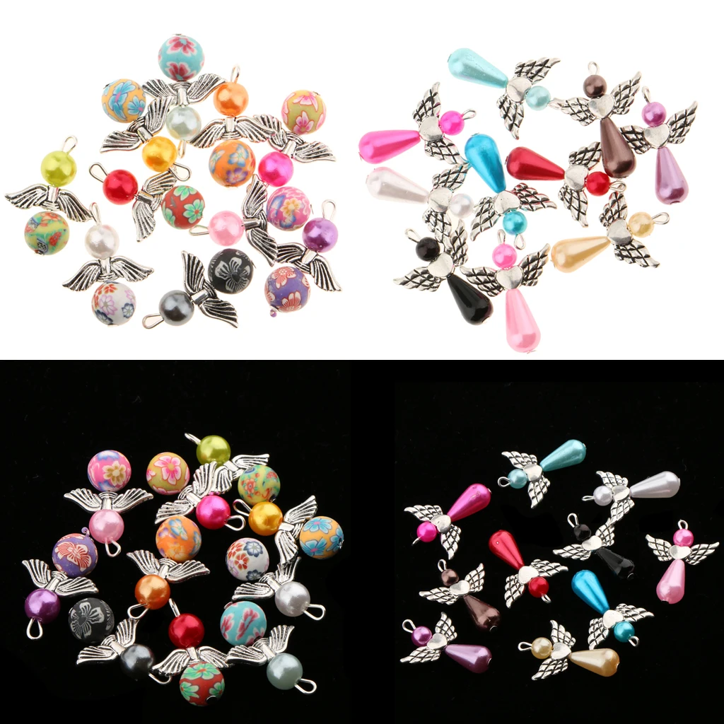40 Pieces Pearl Spacer Alloy Mixed Angel Wings Spacer Beads for Creation Jewelry Bracelet Earrings DIY