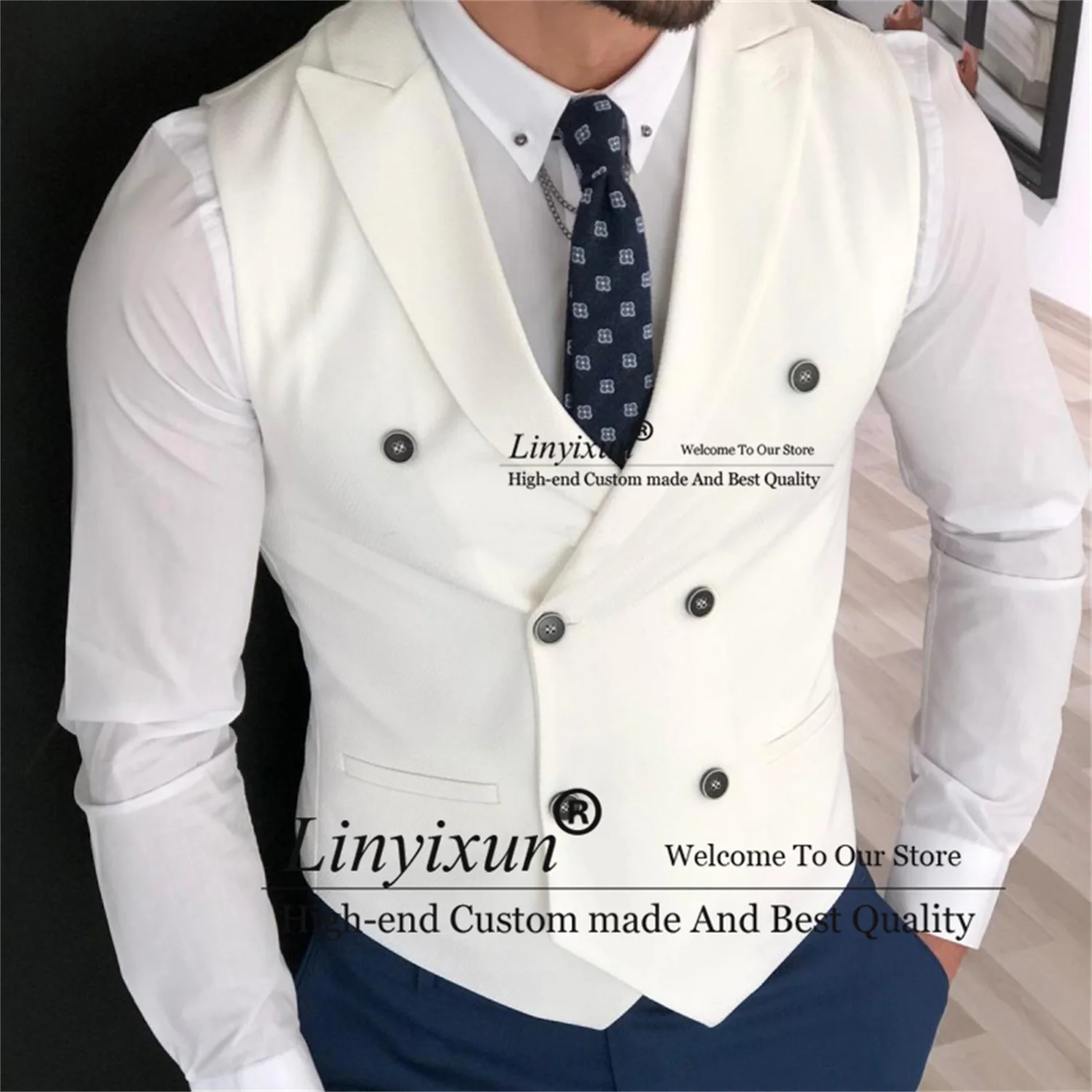 Classic Men's Suits Vest Double Breasted Customized жилетка мужская Male Business White Wedding Groomsmen Waistcoat Steampunk 2