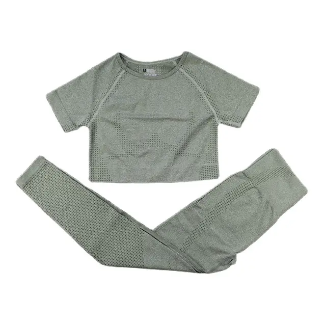 2/3/5PCS Women Sportswear Yoga Set Gym Clothing Tracksuit Long Sleeve Crop Top High Waist Seamless Leggings Fitness Sports Suits Short ArmyGreen