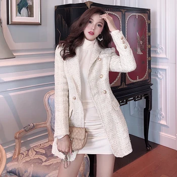 

Spring autumn elegant women's double-breasted tweed jacket Slim coat Office lady OL woven Tweed wool coat women Winter coat