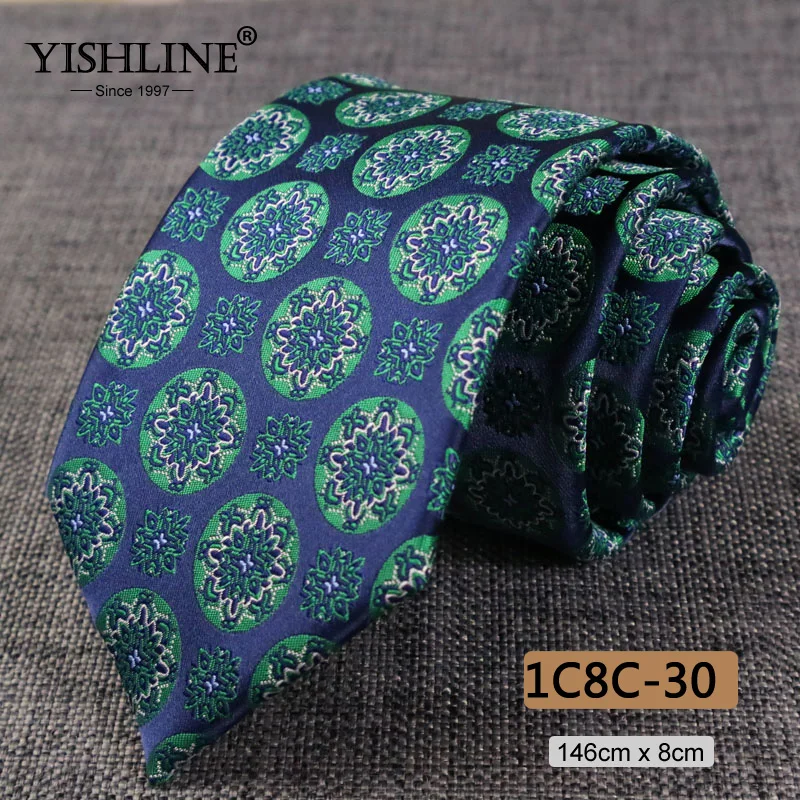 YISHLINE, новинка, 8 см, мужские галстуки, модные, с узором пейсли, высокое качество, жаккард, галстук на шею, галстуки на свадьбу, вечеринку, галстук, стрелка, 156 см - Цвет: 1C8C-30