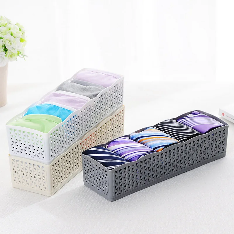 

5-grids Multi-function Plastic Drawer Organizer Tie Bra Socks Drawer Cosmetic Divider Storage Box