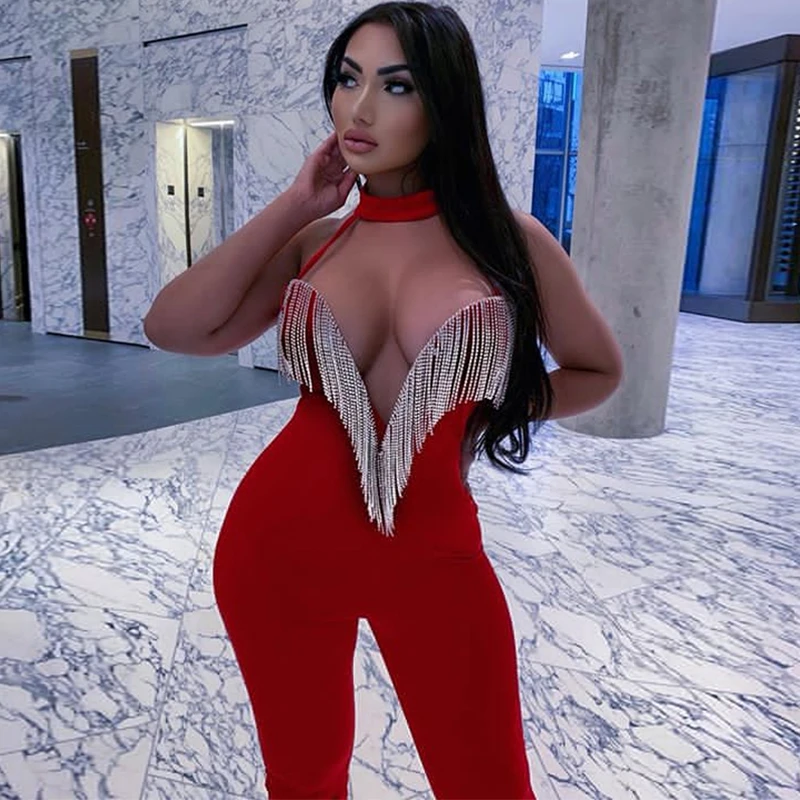2020 сексуальный комбинезон с кисточками и кристаллами женский облегающий ночной