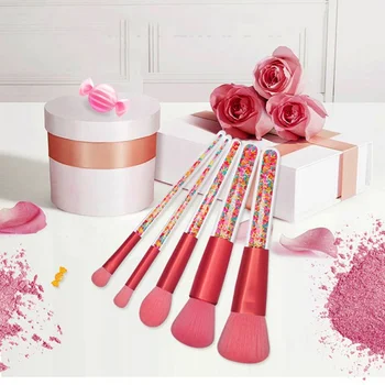 

5pcs Make Up Tool Kit Beauty Candy Handle Makeup Brushes Set Large Powder Round Buffer Blending Eyeshadow Flame Brush