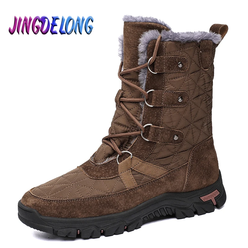 Brand Men's Snow Boots Mid-Calf Men's Platform Boots Plush Warm Men's Winter Boots Winter Men's Western Boots Work Shoes