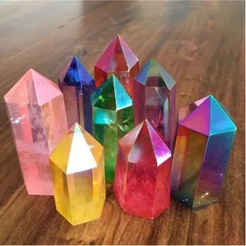 

Titanium Rainbow Aura Quartz Crystal Point Obelisk Wand Tower Point Healing Natural Quartz Crystals