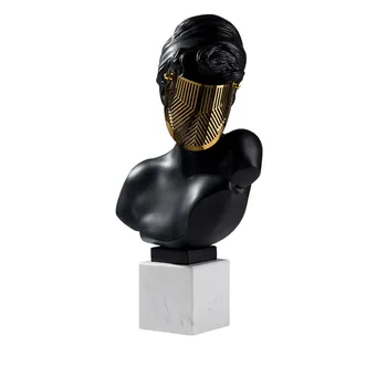 

[HHT] Modern Simple Masked Portrait Sculpture Art Decoration Soft Decorations Resin Figure Marble Base Hall Furnishings