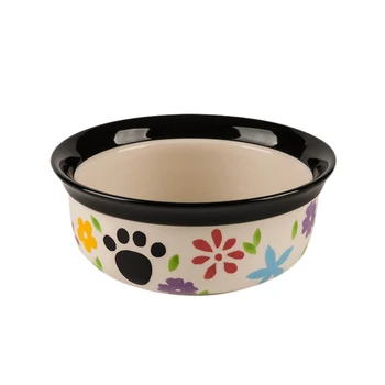 

Ceramic Exquisite Handmade Color Drawing 6 Inches Colorful Black Edge Dog Bowl Pet Tableware