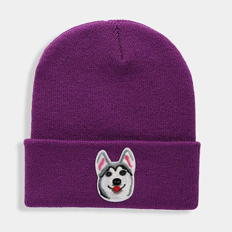 Huskies Hats Fashion Patches Sweet Beanie For Unisex Winter Brimless Stretchy Bonnet Solid Color Outdoor Cap Knitted Beanie