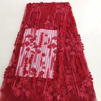 

embroiderd lace fabric CiCi-59.6801 with sequins beautiful Nigerian sequins lace fabric for party dress