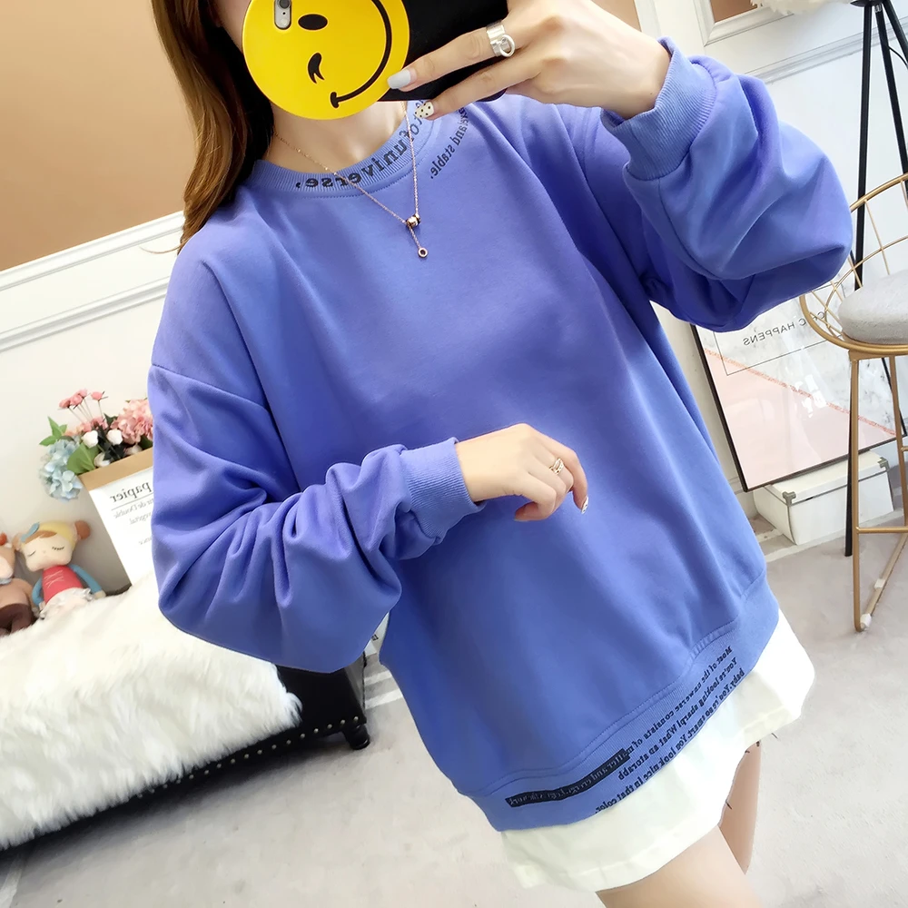 

Large Size Autumn Korean Loose Patchwork Letter Pullover Sweatshirts Oversized O Neck Casual Vintage Ladies Tops Streetwear