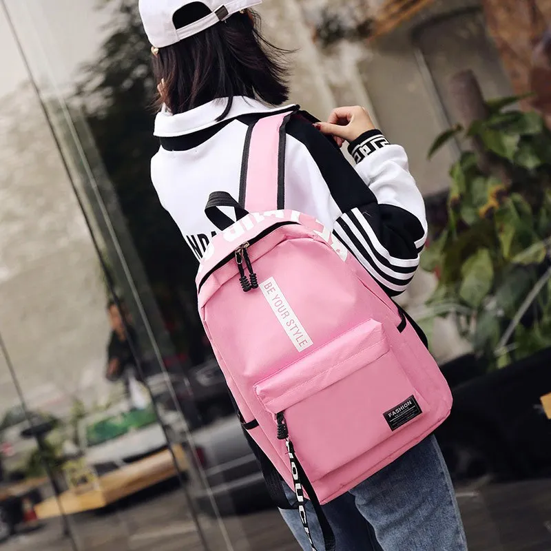 

Ladies fashion backpack simple casual color matching nylon student bag large capacity outdoor travel pink backpack
