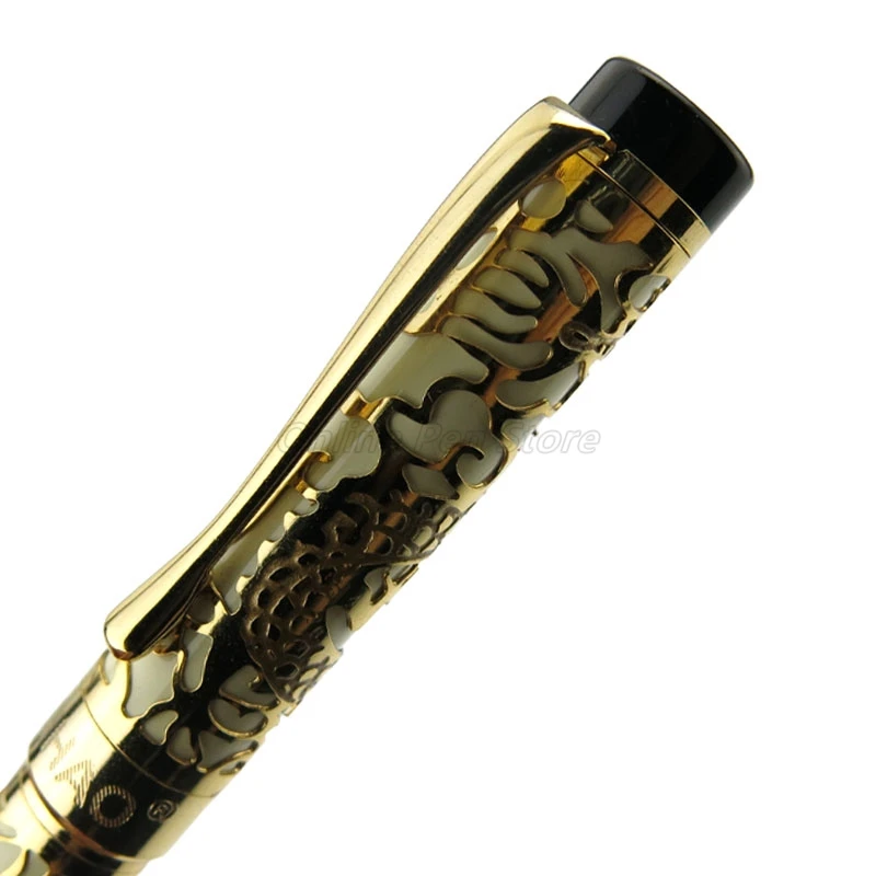 Jinhao-5000 메탈 드래곤 텍스처 조각 화이트 배럴 고급 펜촉 만년필, 사무실 학교 필기구 선물 펜 액세서리