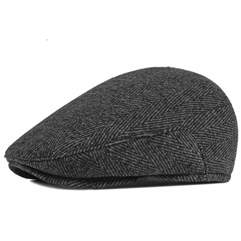 

Fibonacci Winter Caps Wool Blended Newsboy Cap Retro Middle Aged Old Age Cabbie Ivy Striped Beret Dad Hats for Men Flat Caps