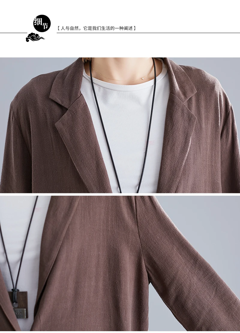 Flax Suit Jacket Women's Spring And Autumn New Style Artistic Large Size Mid-length Casual Retro Slimming Cotton Linen Tops