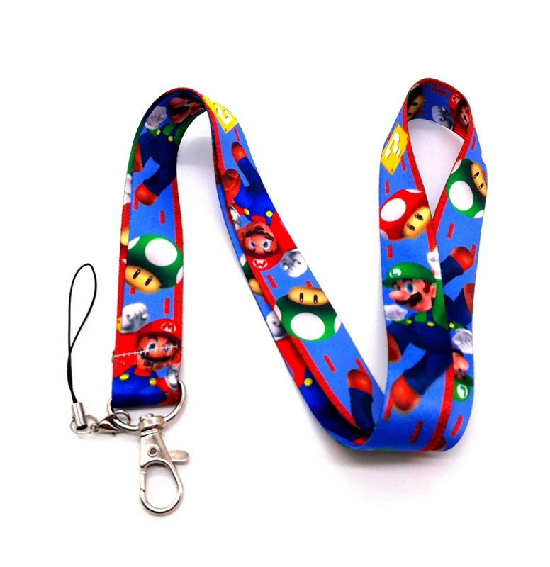 

10 pcs cartoon Super Mario lanyard Neck Strap Lanyards Card Holders Bank Neck Strap Card Bus ID Holders Rope Key Chains